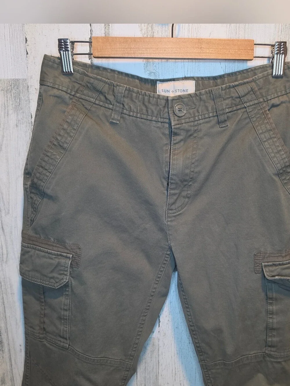 Sun + Stone Mens Cargo Pants 31x30 Olive Green Utility Straight Leg Stretch